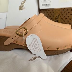 Classic Gold Studded Natural Leather Platform Clogs, Ancient Greek Sandal, sz 41